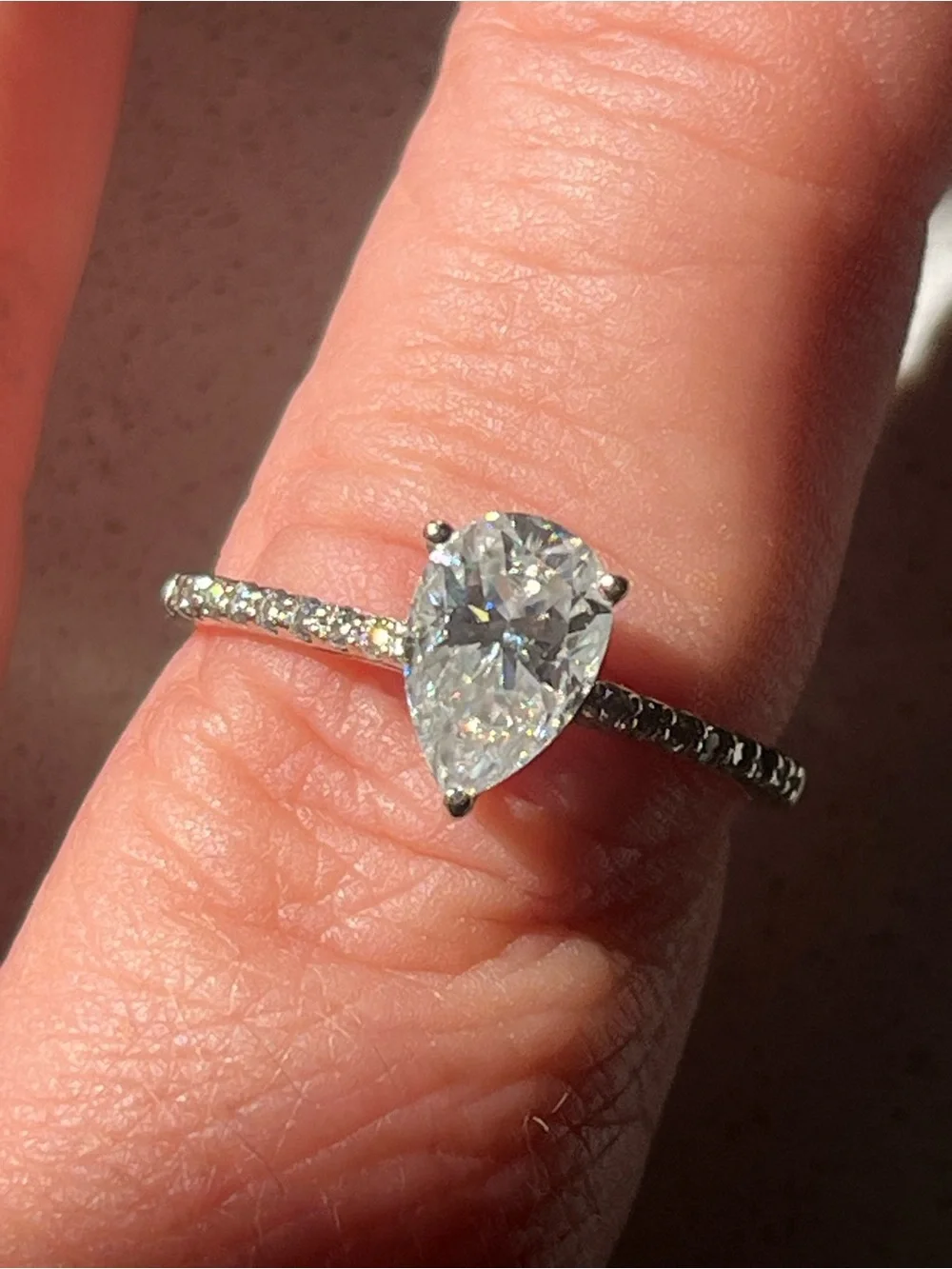 14k White Gold Pear-Shaped Moissanite Pavé Engagement Ring